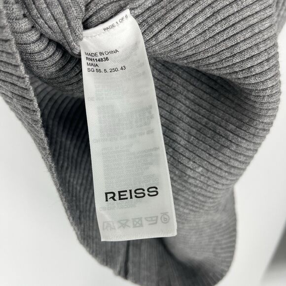 Reiss Maia Sweater Size Large Women Gray Ribbed Bodycon Henley Classic Old Money - Picture 6 of 7